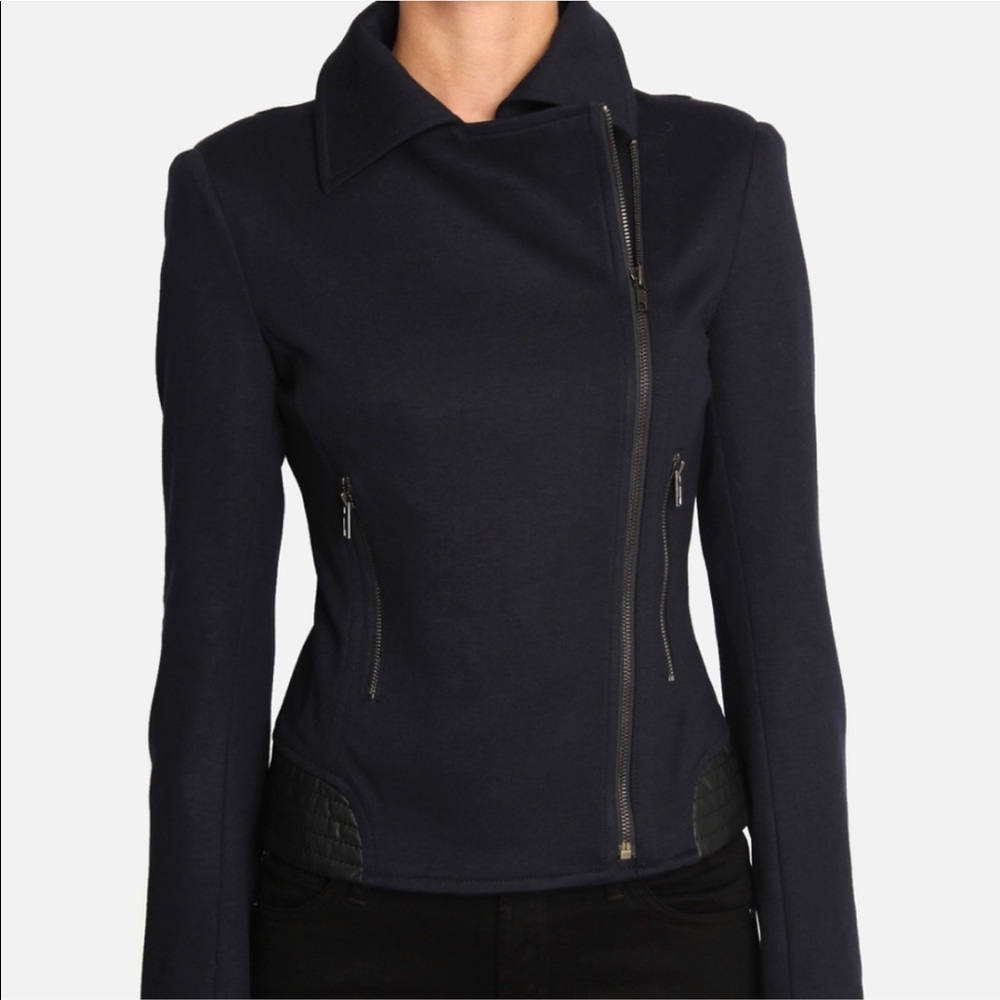 James Jeans Moto Jacket in Blue Black Ponte